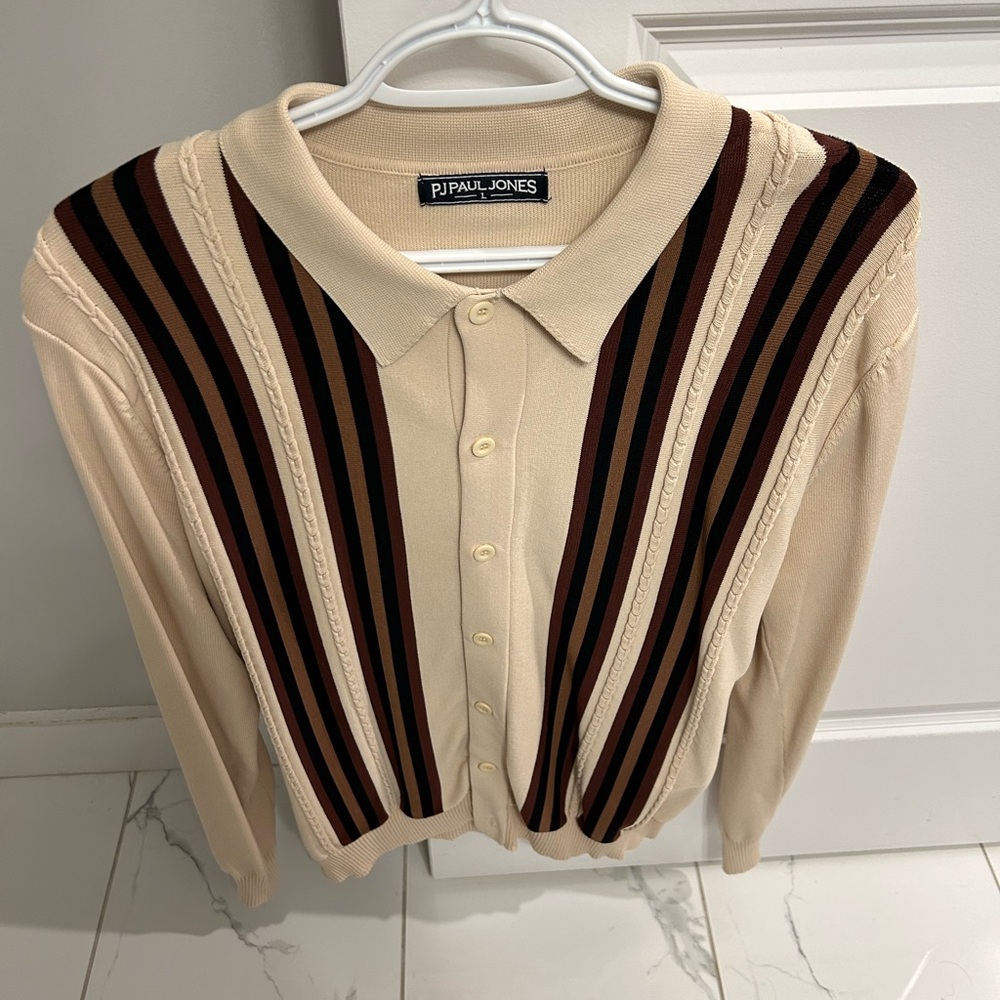 PJ Paul Jones Beige and Brown Striped knit